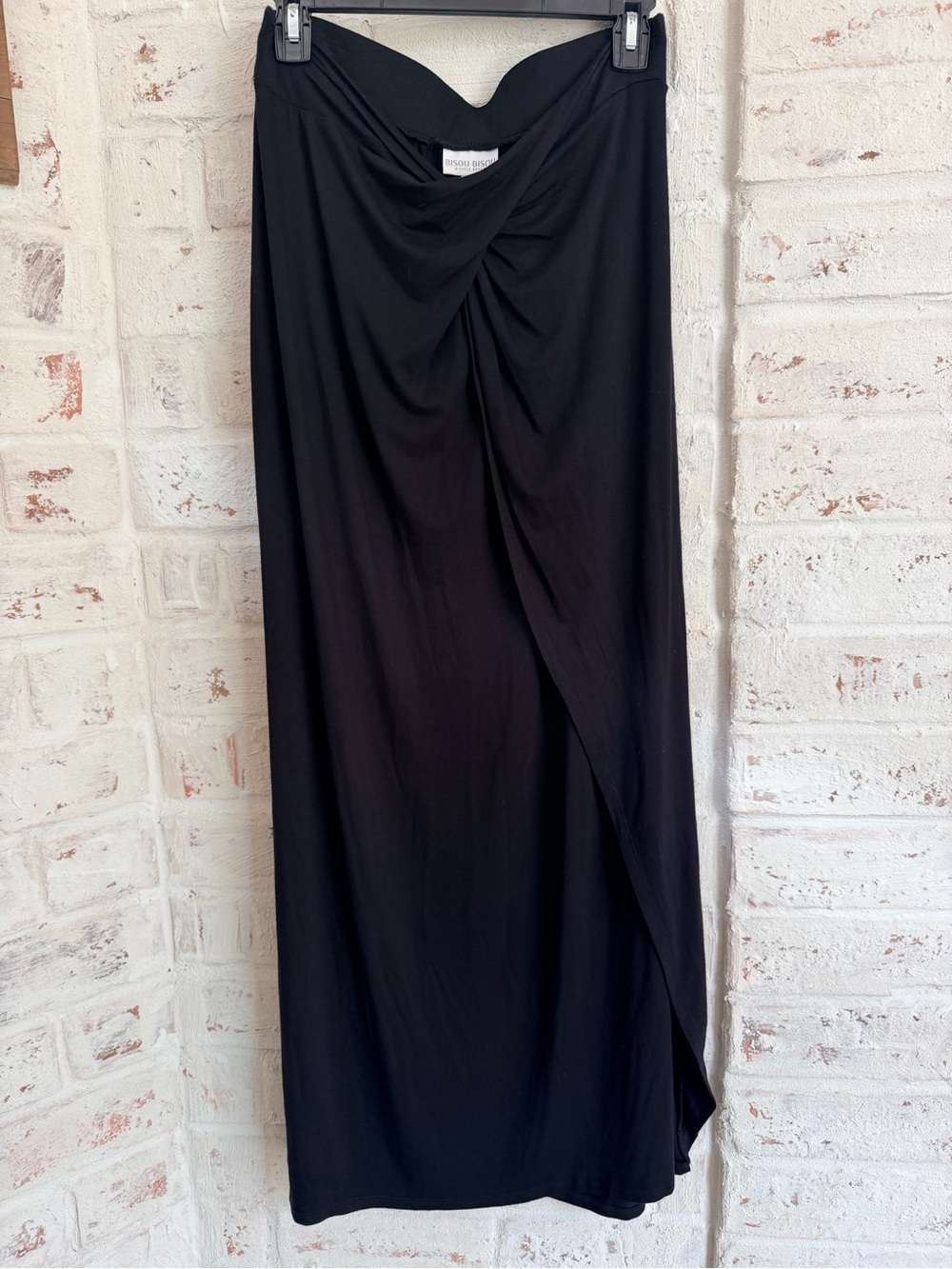 Vintage Y2K Bisou Bisou Michelle Bohbot NWT Black Twist Front Maxi Skirt Size M”